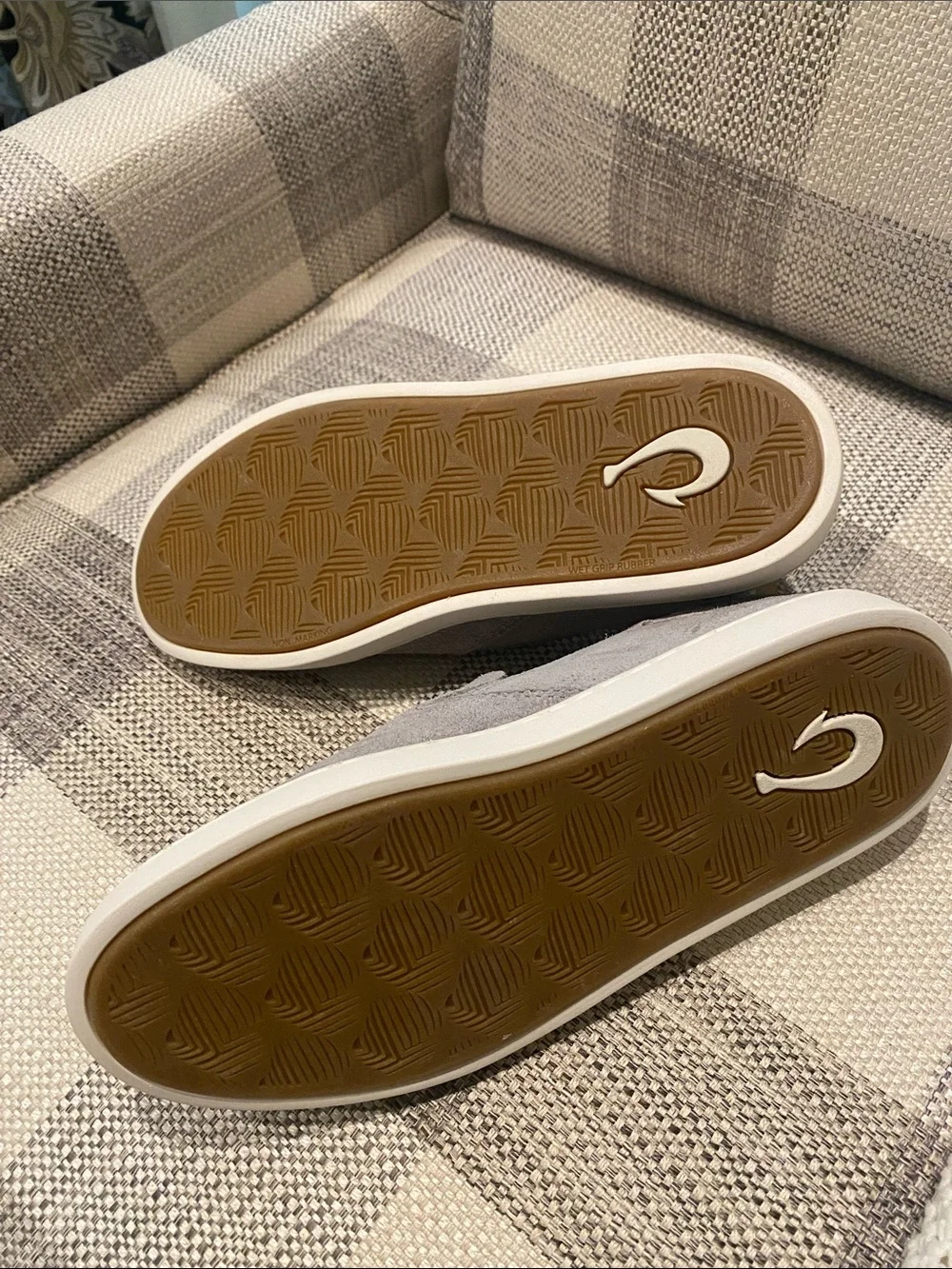 OluKai Women’s Slip-On Suede Loafers in Gray with White Sole